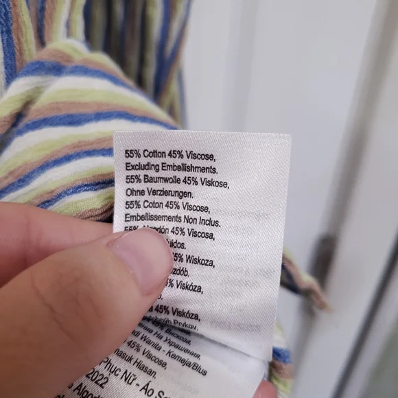 Cotton On Blue Green Tan White Striped Long Sleeve Button Up Tunic Shirt - Picture 6 of 6